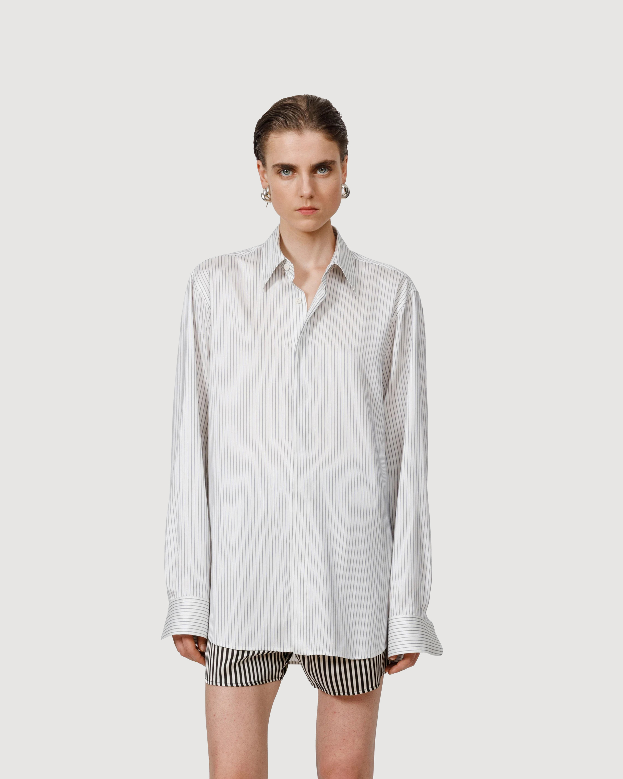 Pinstriped shirt with fluid construction